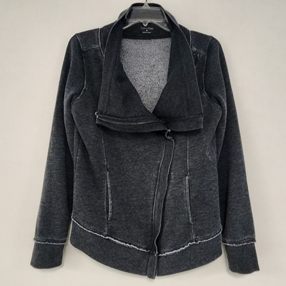 Calvin Klien performance grey distressed moto zip up sweatshirt women's …
